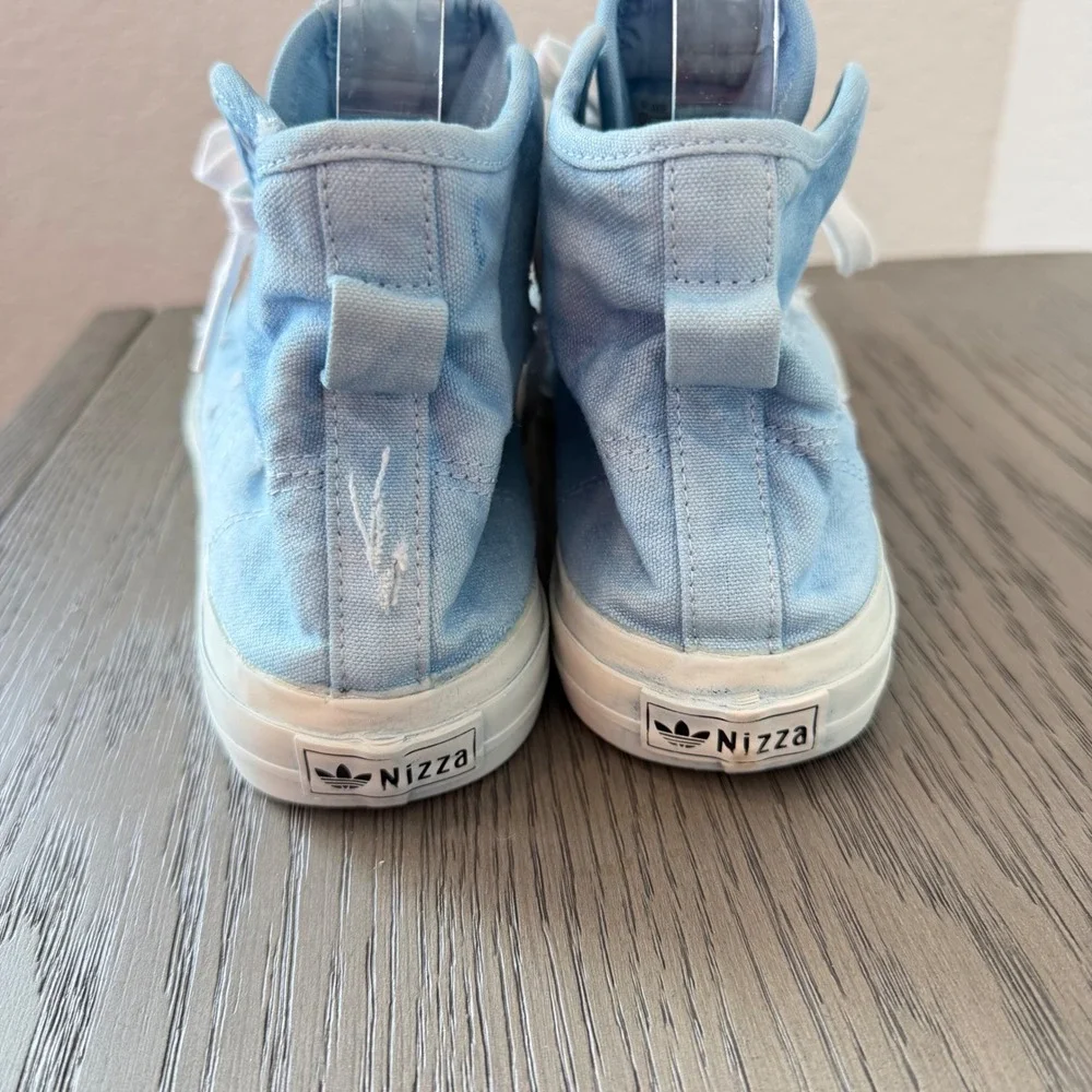 Adidas Nizza High Top Acid Wash Blue Distressed Canvas Sneakers EF1885 Mens 8.5